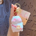 Cute white panda bubble blowing keychain with pink heart eyes and gold metal ring - Panda Bubble Blowing / 1 Piece / Pink White