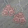 Pink glitter Christmas bell hanging ornaments with ribbon bow and organza strings - Pink Bell 2Pcs