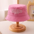 Chapeau bob rose pour enfants avec broderie sourire et cordon blanc sur support en bois - 52cm(Recommandé pour 2-8 ans) / Rose
