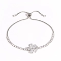 Silbernes Blumenarmband mit Zirkonia und verstellbarem Verschluss für Damen - Fünfblättriges Blumen-Stil (Weißgold 2)