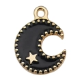 Crescent moon and star pendant with black enamel finish and gold plating - Moon 12x16mm