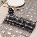 Black spider web mesh table runner with white spider decor for Halloween table settings - Silver Small Spider