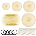Beige donut bun makers set with hair pins and elastic bands on a white background - 49-Piece Beige Set / Beige