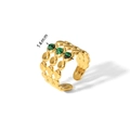 Adjustable gold open ring with triple green gemstones and dotted metal band design - Adjustable Open / Three Rows of Dots Green Stone Style (HF-J1368) / Gold
