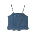 Chique blauwe top met bandjes voor dames met zilveren kralen en verticale textuur op wit - S / Donkerblauw