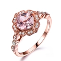 Elegant 925 sterling silver ring in rose gold with oval pink gemstone and diamonds - Size 5 / Square Pink Gemstone Style (Rose Gold) (RUJ015PS-3)