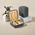 Portable dark grey leather jewelry box with zipper and beige velvet interior - Cross-grain / Dark Gray