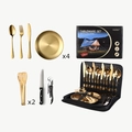 Golden stainless steel outdoor camping cutlery set for four with black zipper travel bag - [Standard] Gold 20-Piece Box Set