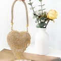 Elegant gold heart-shaped mini evening bag with sparkling rhinestone embellishments - Mini / Gold Tassel