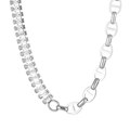 Silberfarbene Halskette mit halber Zirkonia-Tenniskette und halbem Anker-Glieder-Design - Silberne Gespleißte Schweinenasen-Kettenhalskette (KN229237-Z)