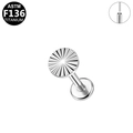 Piercing labret en titane ASTM F136 argenté avec disque plat à texture radiale - Argent (1.2mm*8mm Disque Rayon de Soleil)