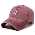 Vintage burgundy washed cotton baseball cap with black polka dots and HB embroidery - Adjustable / Red