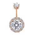 Rose gold belly button ring set with a large round white zircon cluster pendant - Style 2 Rose Gold