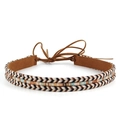Bohemian braided belt with colorful ethnic patterns and brown suede tassel ties - 5-Colorblock Striped