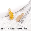 DIY yellow enamel leaf pendant made of alloy metal, size 18x7x1.5mm, jewelry finding - Wheat Ear BK1541#