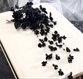Elegant black floral hair clip with flowing bead tassels for girls and women - Lily of the Valley Headpiece-Black