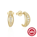 Gold plated 925 sterling silver C-shaped hoop earrings with sparkling white zircons - 925 Silver / Gold #1