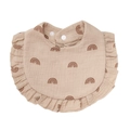 Ruffled baby cotton gauze bib featuring a minimalist brown rainbow pattern in light beige - Beige Rainbow