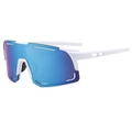Lunettes de sport cyclisme avec monture blanche et verres miroirs bleus panoramiques - Monture Blanche Verres Bleu Glace