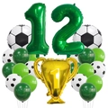 Soccer themed 12th birthday balloon set with gold champion trophy and green number twelve - Number Twelve Theme