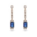Rose gold earrings with rectangular blue gemstone and cubic zirconia accents - No.11 (Blue Rectangle/Rose Gold)