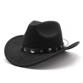 Classic black wool western cowboy hat with rolled brim and silver studded leather band - M (56-58cm) / Black