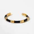 Bamboo style open cuff bracelet with black enamel and gold-plated stainless steel sections - Black Bracelet (A1062)