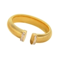 Golden ribbed tubogas open cuff bracelet with sparkling white zircon stones - 16mm Gold Open Bangle