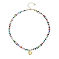 Bohemian colorful natural gemstone beaded necklace with golden puffy letter pendant charm - Letter U