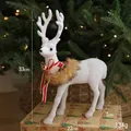 33cm white Christmas reindeer figurine with red bow and festive knit saddle decoration - Turning Head Reindeer