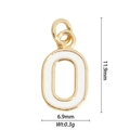 Detail view of a 11.9mm golden letter O pendant with white enamel inlay and size data - Letter O
