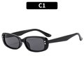 Retro black oval sunglasses with dark grey lenses and silver heart-shaped rivets on frame - Black Frame Grey Lens