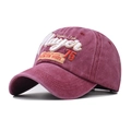 Detail of burgundy washed cotton baseball cap featuring vintage Player embroidery and patch - Adjustable / Burgundy