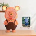 Portable USB mini desk fan in orange bear shape with purple night light feature - Orange