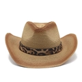 Classic straw western cowboy hat with leopard print band and gradient spray finish - M (56-58cm) / Tan