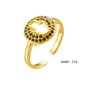 Adjustable gold plated Hamsa Hand ring with pavé black zircon stones on round disc - Gold Black Hamsa Hand