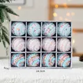 Set of 12 light blue and white 6cm foam Christmas balls with glitter on white knit - Mixed Colors 12pcs
