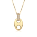Detailed view of the gold teardrop necklace pendant with sparkling paved crystals - P15110/Gold Anchor Link Pig Nose Necklace