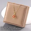 Rotating flower necklace in gold titanium steel with red and white crystal petals - Red Petal Floral Style (Rotating No. 96 A1401)