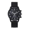 Detailed shot of the Geneva men's black quartz watch featuring a durable nylon strap - All Black Design