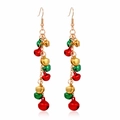 Christmas drop earrings featuring colorful red, green and gold bells on golden chains - Gold Bell Earrings