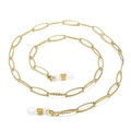 Gold plated stainless steel rectangle link chain for glasses with textured oval rings - Textured Oval Link Style (KSC118-Z)