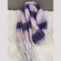 Winter plaid scarf in pink and purple tie-dye pattern with soft white fringe - Pink Purple Color Block Stripes
