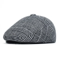 Béret homme à carreaux noir et blanc avec cache-oreilles en polaire pour l'hiver - Taille unique / Gris Clair à Carreaux