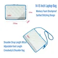 White quilted space cotton laptop sleeve with red today logo and blue trim detailing - 14 Inch with Strap / White