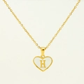 Golden stainless steel heart necklace featuring a white shell inlay and letter H pendant - Letter H