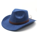 Royal blue western fedora hat detail featuring patterned brown hatband and suede texture - M (56-58cm) / Navy Blue Suede