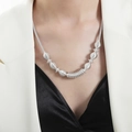 Irregular silver necklace with spiral textured beads in a retro avant-garde industrial style - Spherical Spiral Components / Steel Color (P1776)