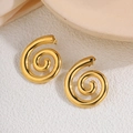 Polished 18k gold plated titanium steel spiral earrings with minimalist pearl accents - Gold Spiral