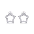 Close-up of star-shaped sterling silver stud earrings with white zircon inlays - E13224-Hollow Pentagram with GRA Certificate